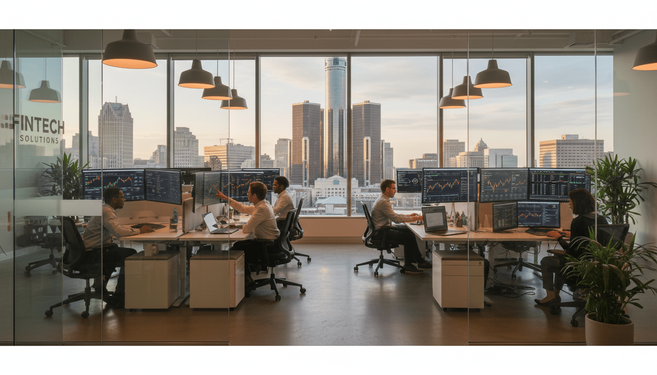 Professionals working in a modern office representing the growing Detroit fintech ecosystem