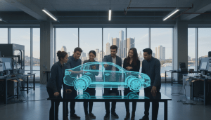 Diverse group of students working in a lab representing the future of Detroit engineering talent