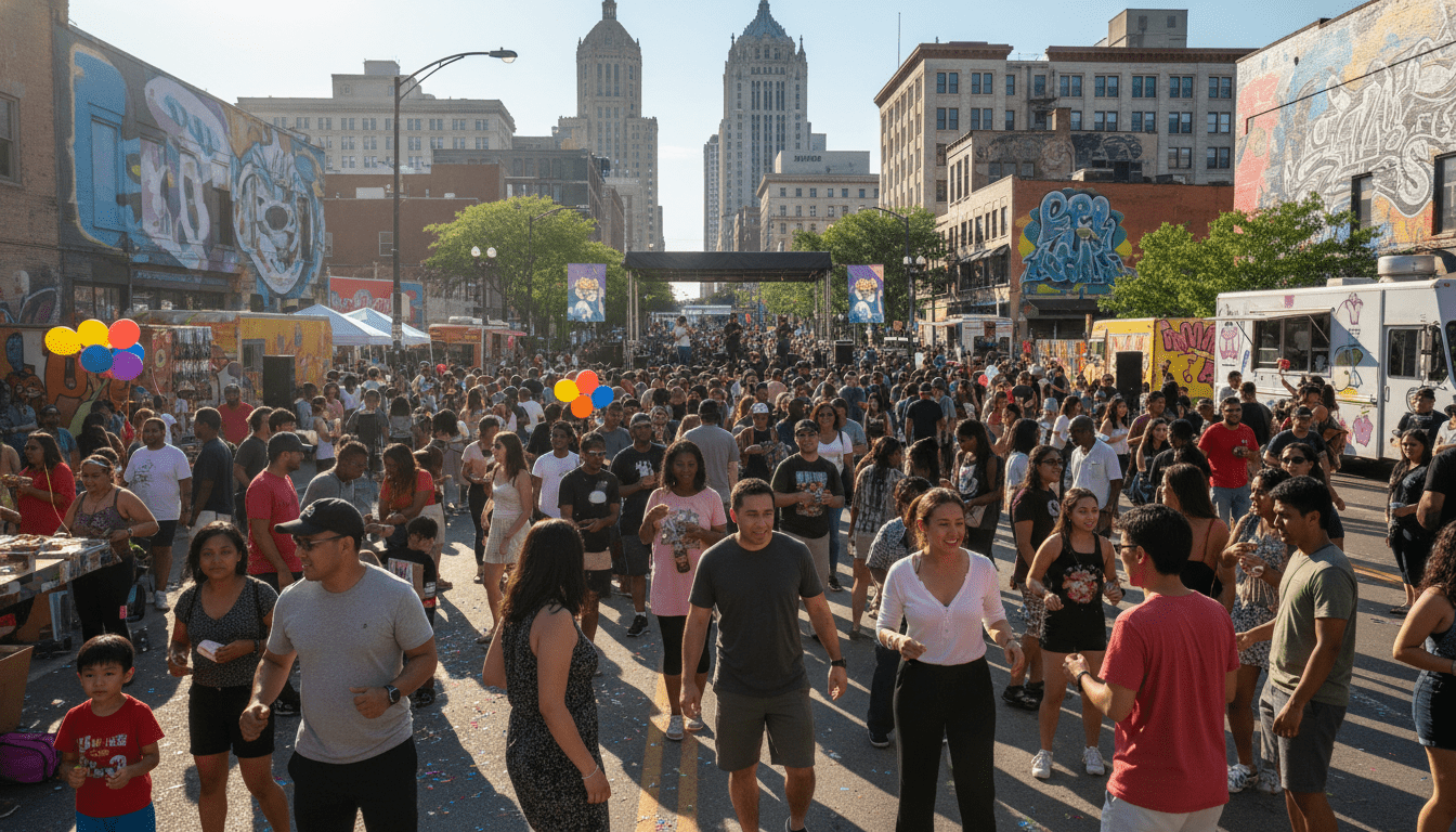 A diverse group of people attending a community event, symbolizing Detroit cultural diversity