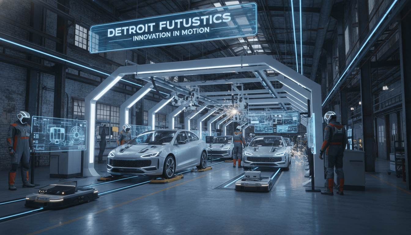 Technicians working on a chassis during the Detroit EV transition at a local assembly plant