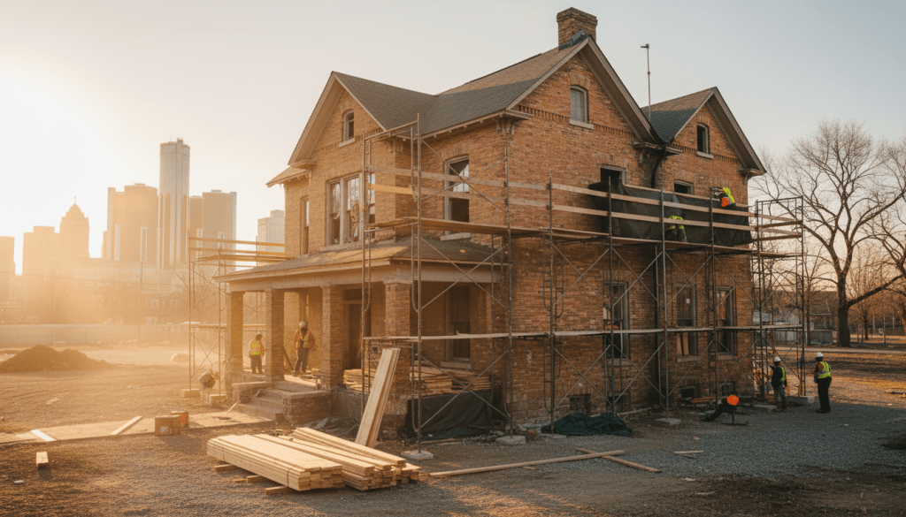 Renovated Detroit Land Bank properties in a historic neighborhood