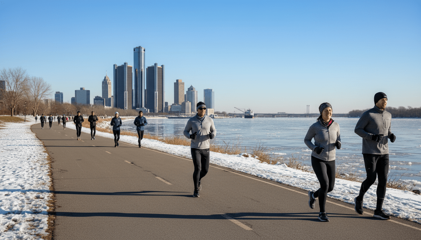 Residents jogging on the riverfront to stay active in Detroit winter