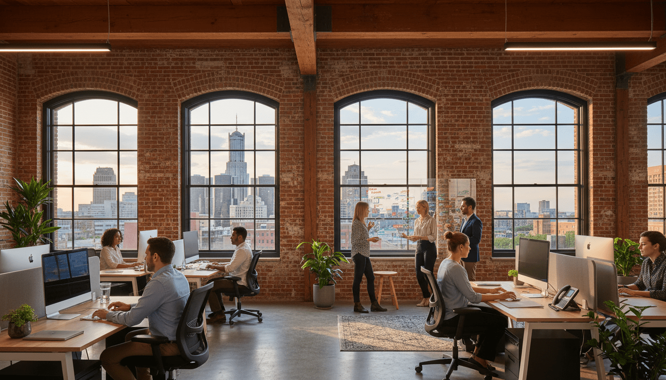 Professionals working in a modern office discussion Detroit startup funding opportunities