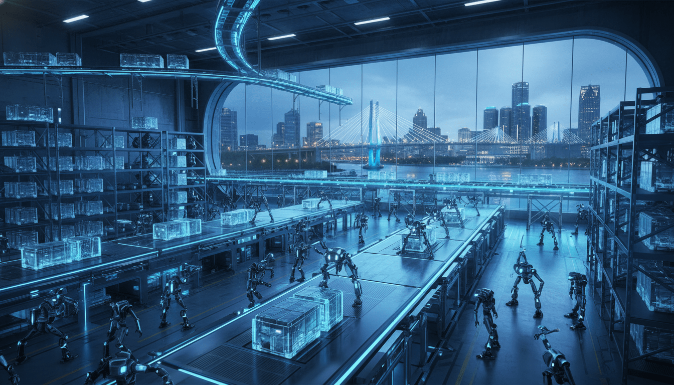 Automated robots working in a modern warehouse illustrating Detroit supply chain modernization