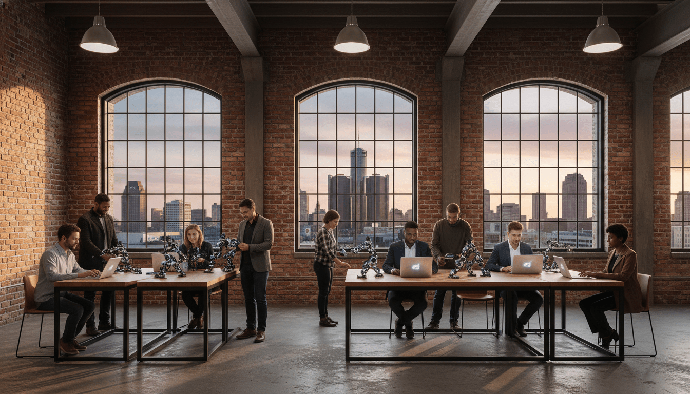 Entrepreneurs working on robotics inside one of the major Detroit tech incubators at Michigan Central