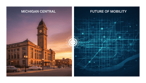 Restored Michigan Central Station representing the center of emerging Detroit tech hubs
