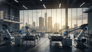 Robotic arms in a modern factory symbolizing the Detroit manufacturing renaissance