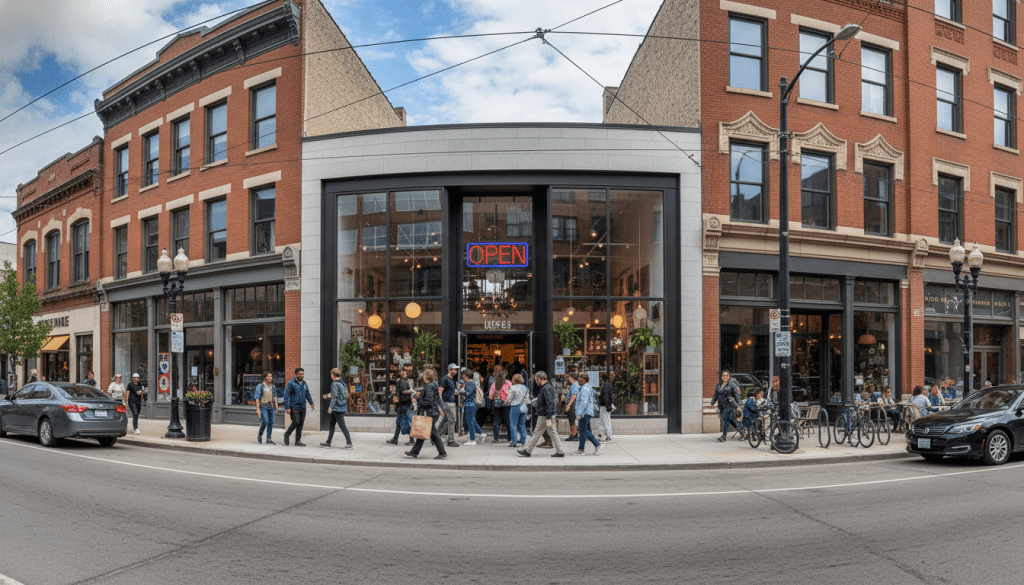 A busy storefront representing successful Black-owned businesses in Detroit