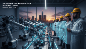 Workers in a high-tech facility illustrating Michigan manufacturing growth and innovation