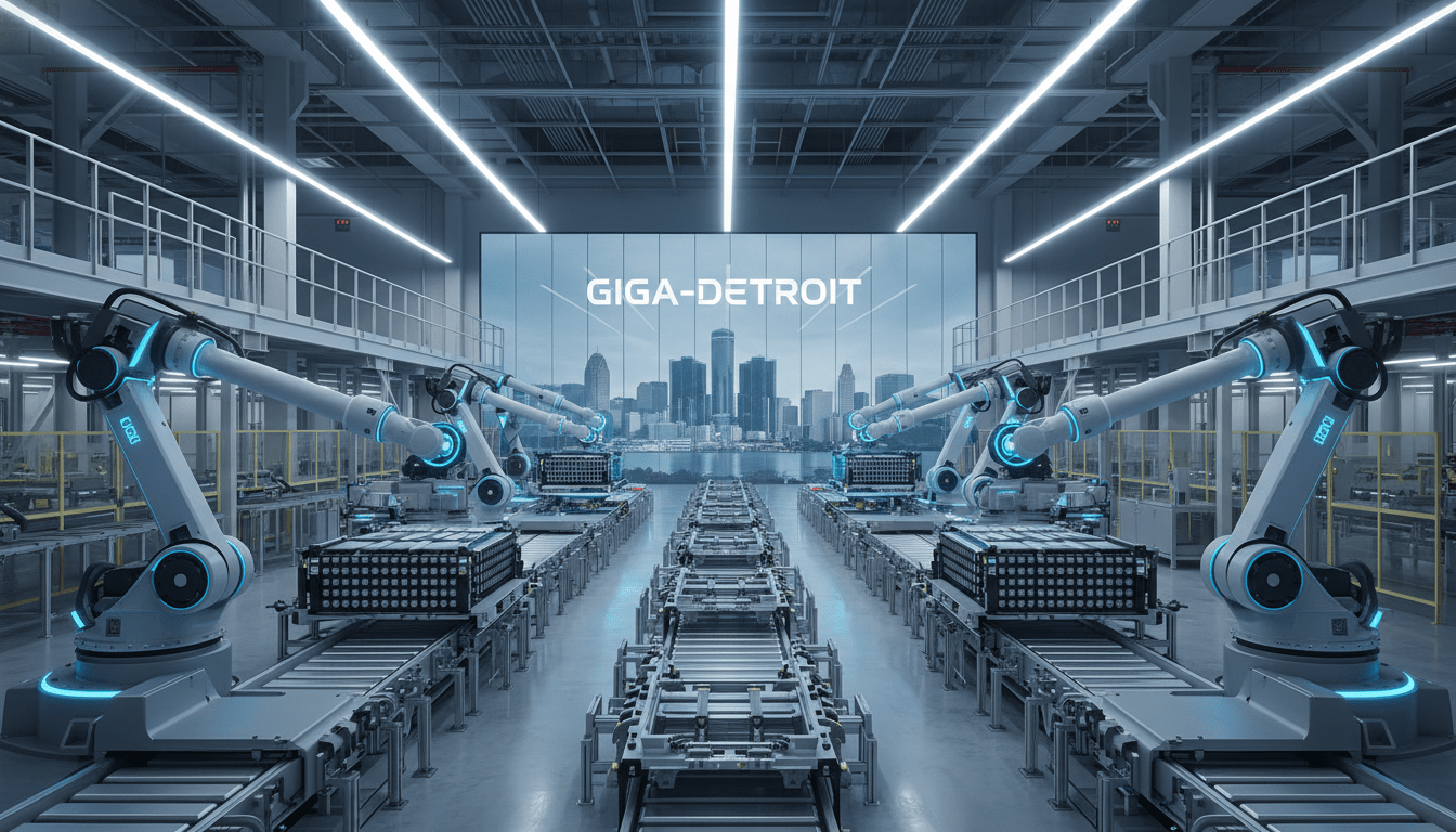 Interior of a modern Michigan gigafactory assembling EV batteries near Detroit
