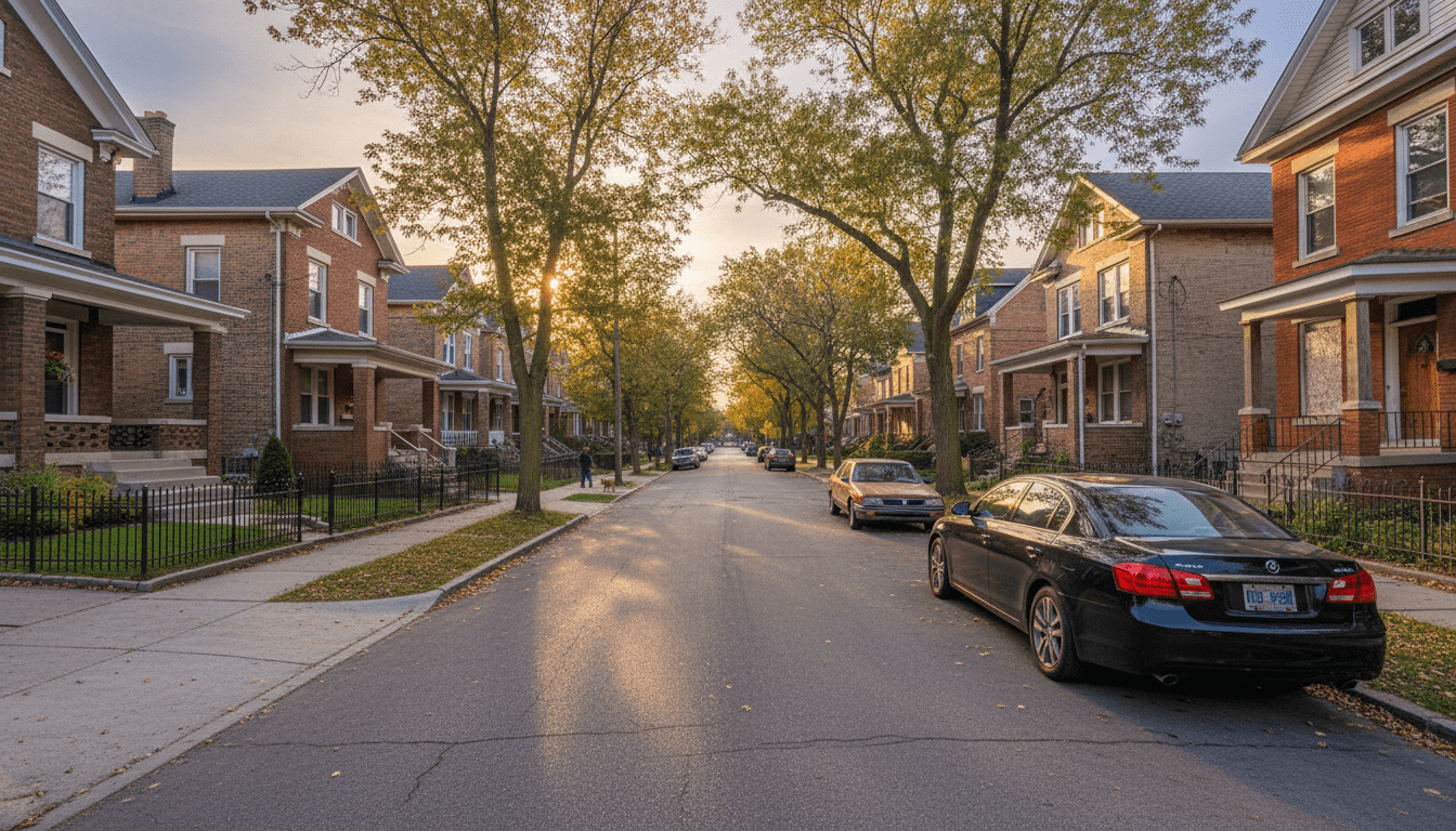 Residential street representing the cost of living in Detroit with homes and parked cars