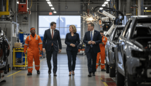 Cabinet officials touring a Detroit car factory to discuss auto affordability