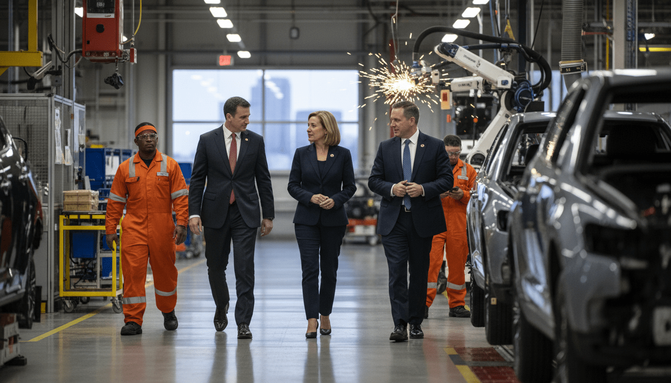 Cabinet officials touring a Detroit car factory to discuss auto affordability