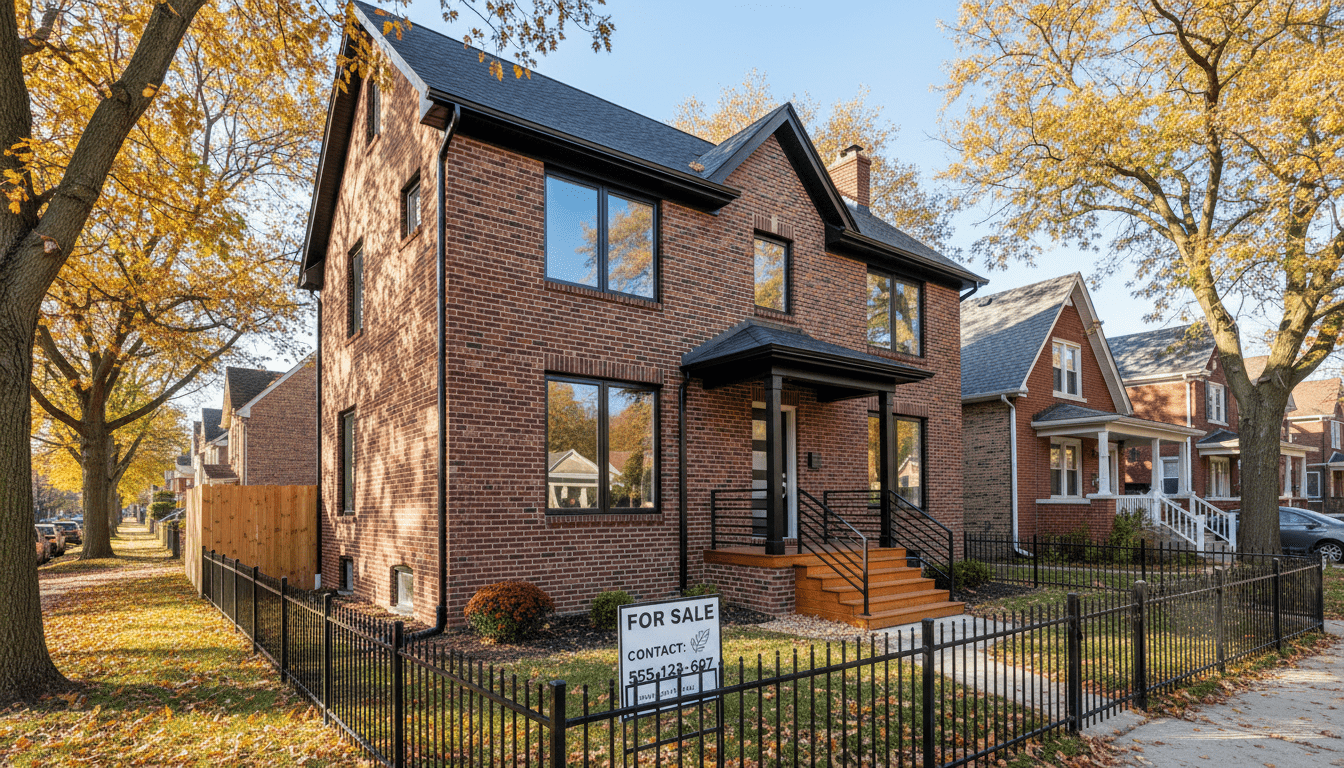 A renovated brick home in a residential neighborhood representing the Detroit home insurance market.