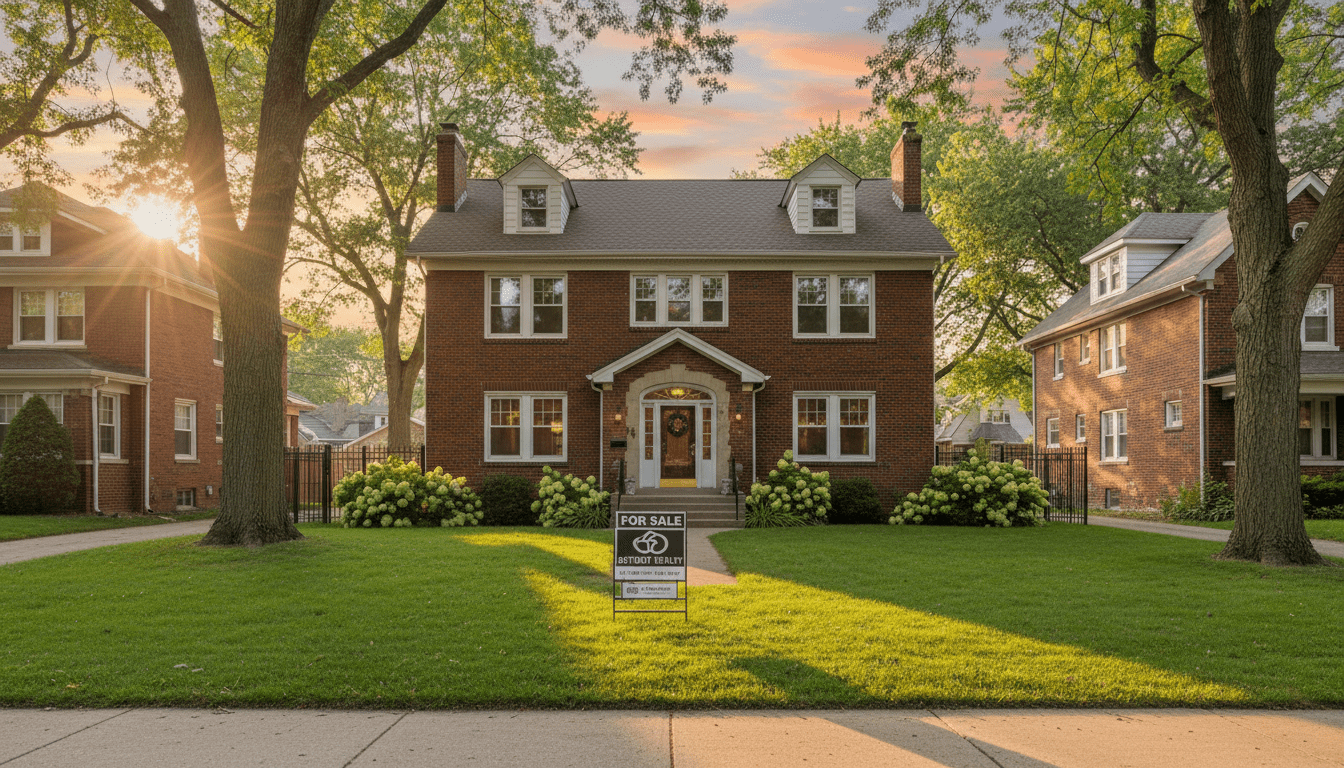 A renovated brick house representing Detroit homes for sale in a historic district.