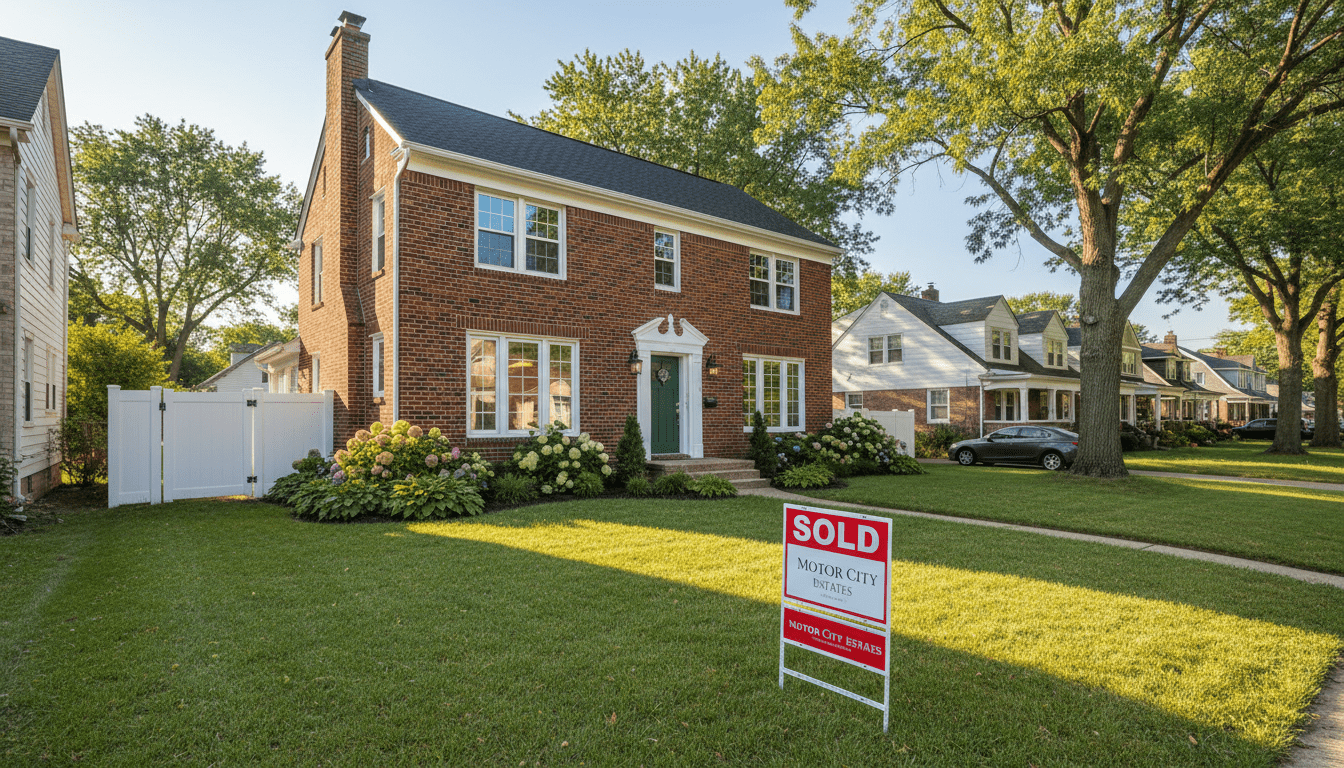 A sold sign in front of a home illustrating high Detroit housing demand
