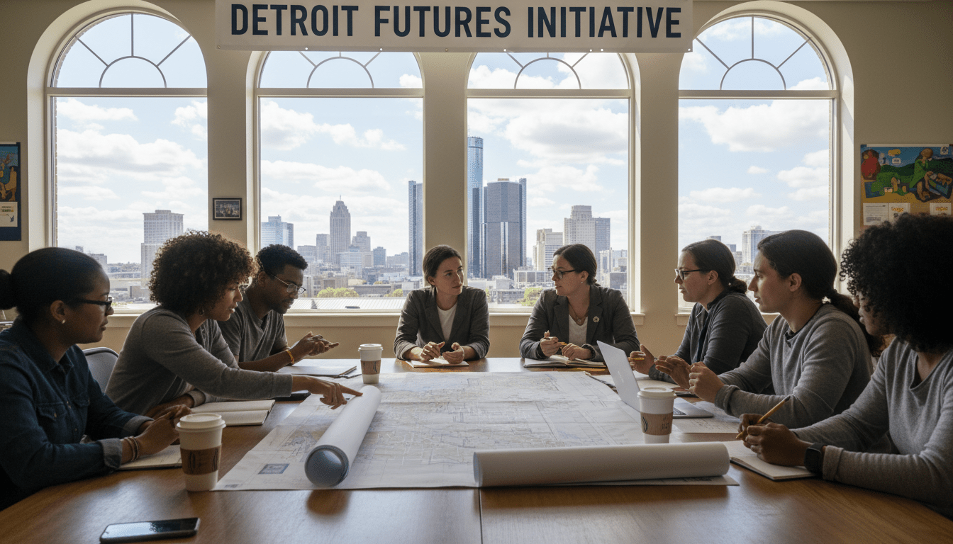 Detroit community engagement session with residents and planners discussing neighborhood maps