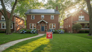A renovated brick home with a sold sign representing Detroit property appreciation