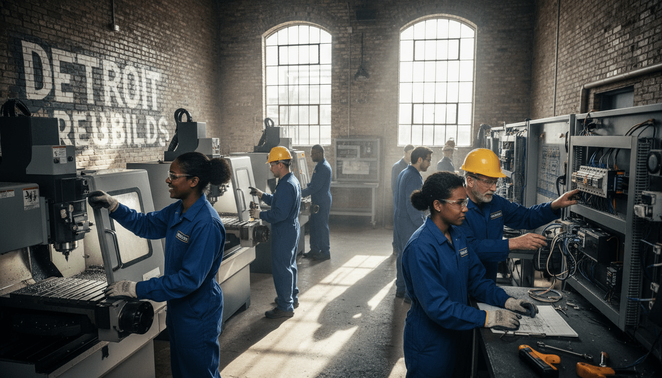 Detroit workforce training center with adults learning skilled trades