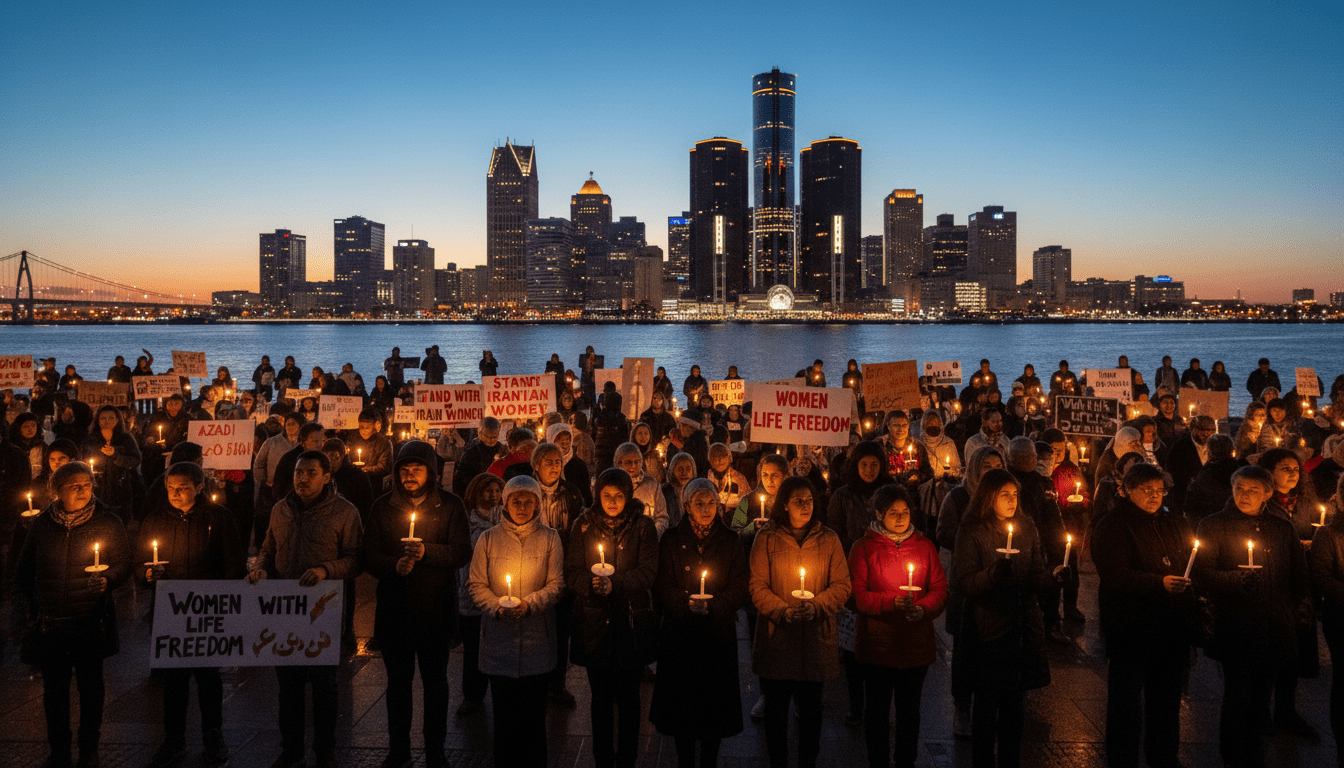 Detroit Iranian community holding a vigil near the Renaissance Center in solidarity with protesters in Iran
