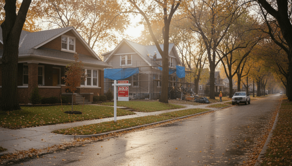 A stabilized neighborhood street showing fewer Detroit foreclosure homes and more occupied properties.