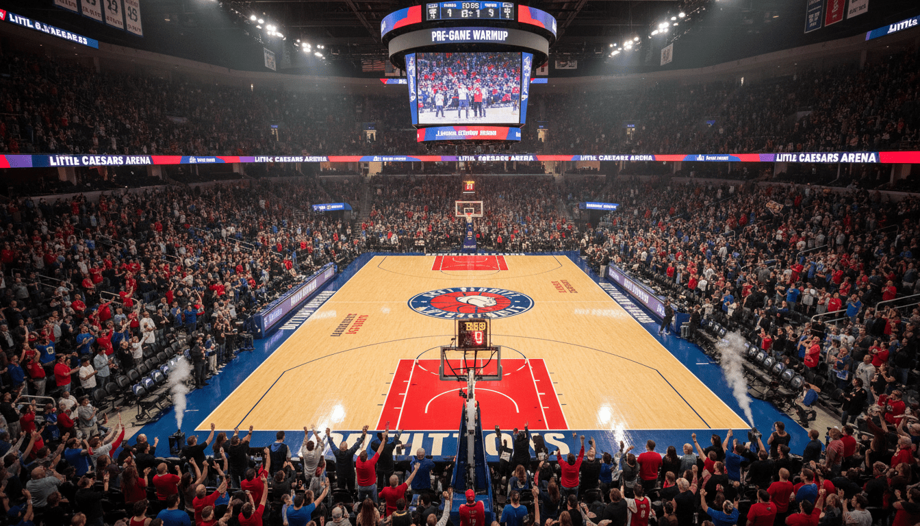 View of the court at Little Caesars Arena before the Pistons game tonight