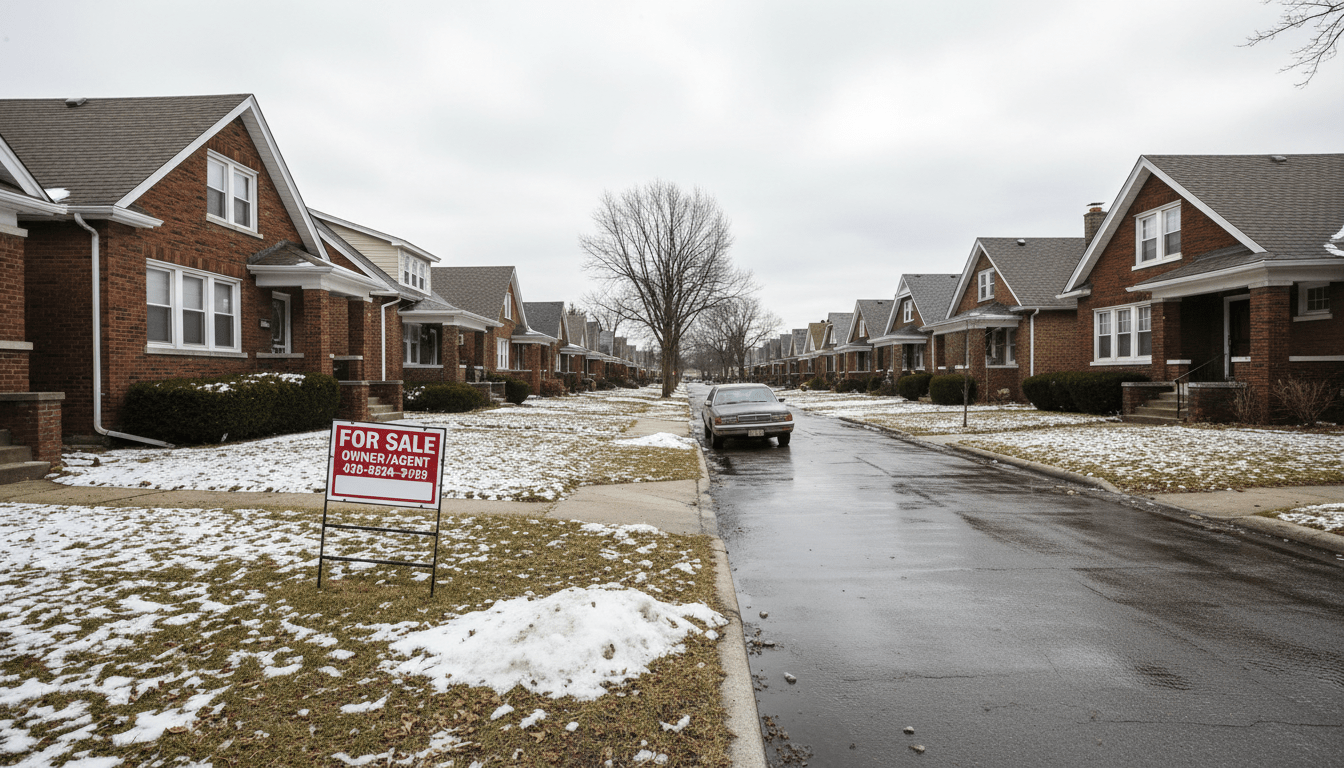 A residential street in Detroit showing homes affected by rising Detroit property taxes