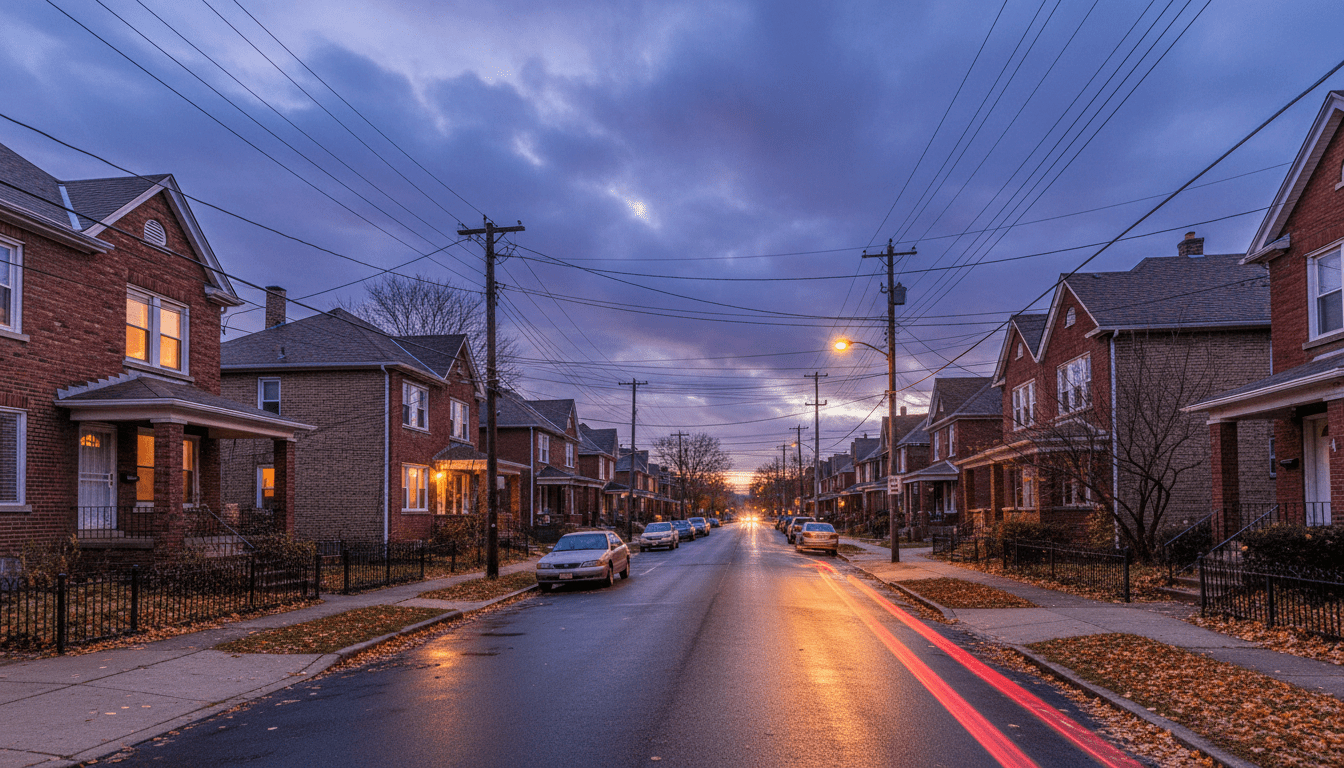Detroit utility costs rise as power lines are seen above a residential neighborhood