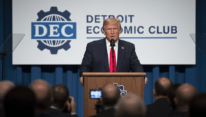 Trump Defends Tariffs, Proposes Tax-Deductible Car Loans at Detroit Economic Club