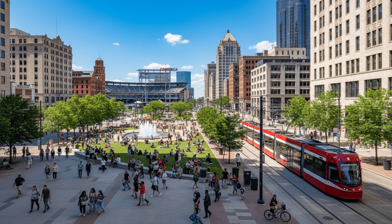 Crowds walking in downtown Detroit near Campus Martius looking for things to do in Detroit this weekend