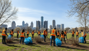 Volunteers participating in Detroit spring volunteering efforts at a local park.