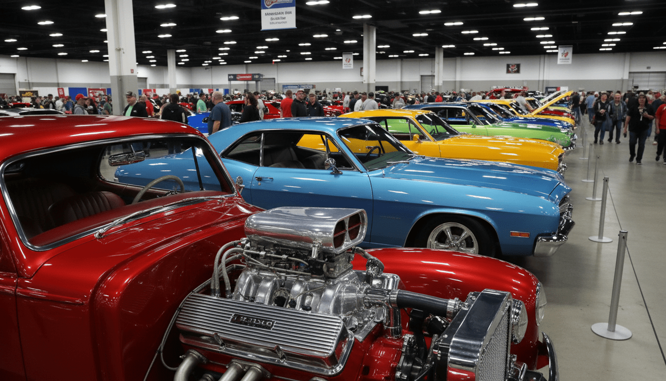 Classic hot rods on display at the Detroit Autorama inside Huntington Place convention center.