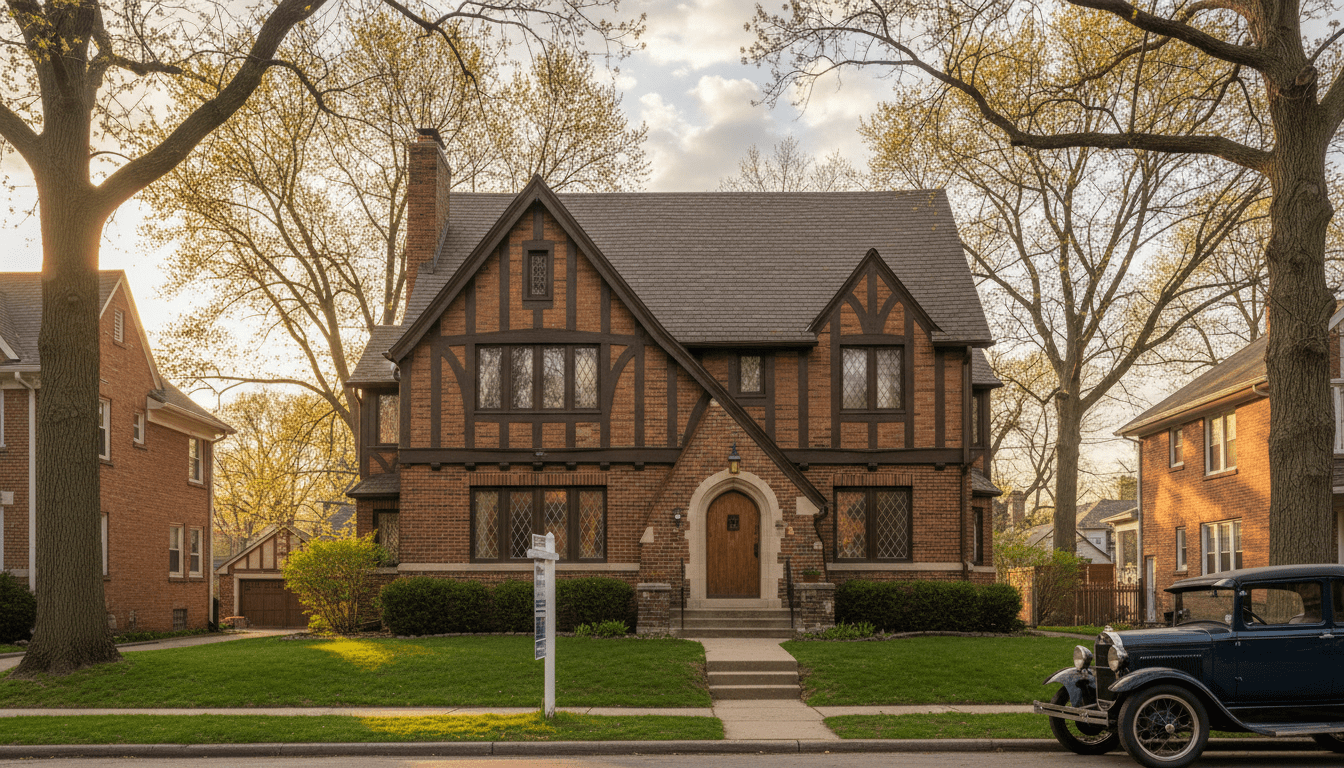 For Sale sign in front of a brick house during the Detroit home buying season