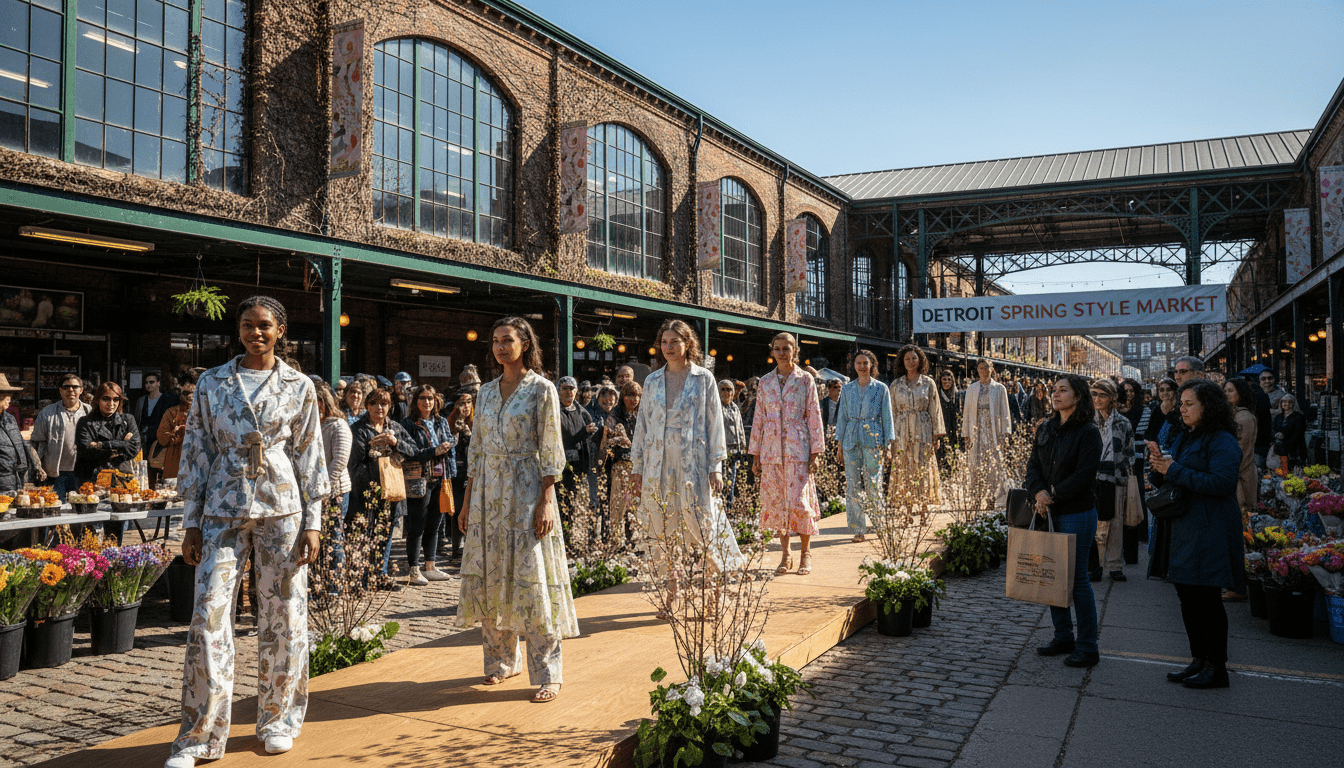 Models walking a runway at one of the Detroit spring fashion events in Eastern Market