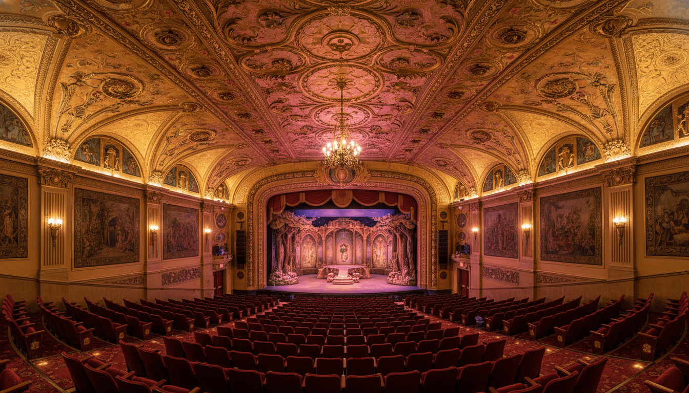 Interior view of the auditorium featuring Fisher Theatre shows Detroit