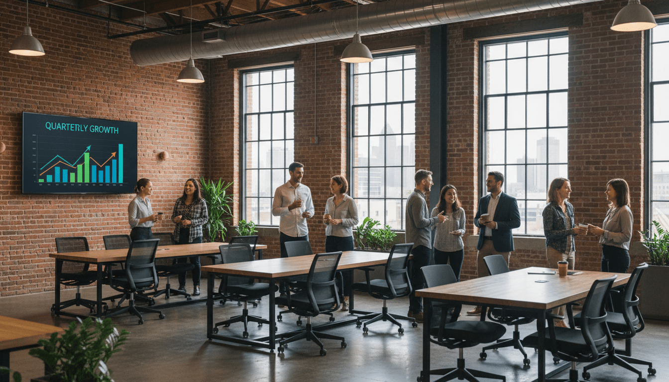 Diverse group of professionals attending Detroit entrepreneurship events at a local innovation hub
