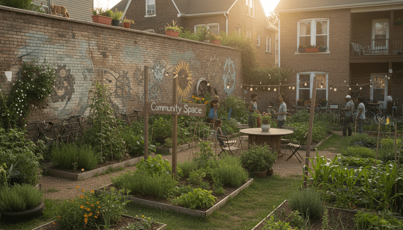 A quiet, landscaped community space in Detroit illustrating the Detroit secrets and hidden places Detroit residents enjoy.