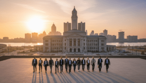A professional navigating the city using a Detroit job search guide for 2026