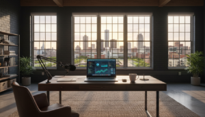 A resident utilizing the Detroit online business guide to build a digital career from home.
