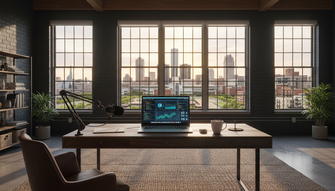 A resident utilizing the Detroit online business guide to build a digital career from home.
