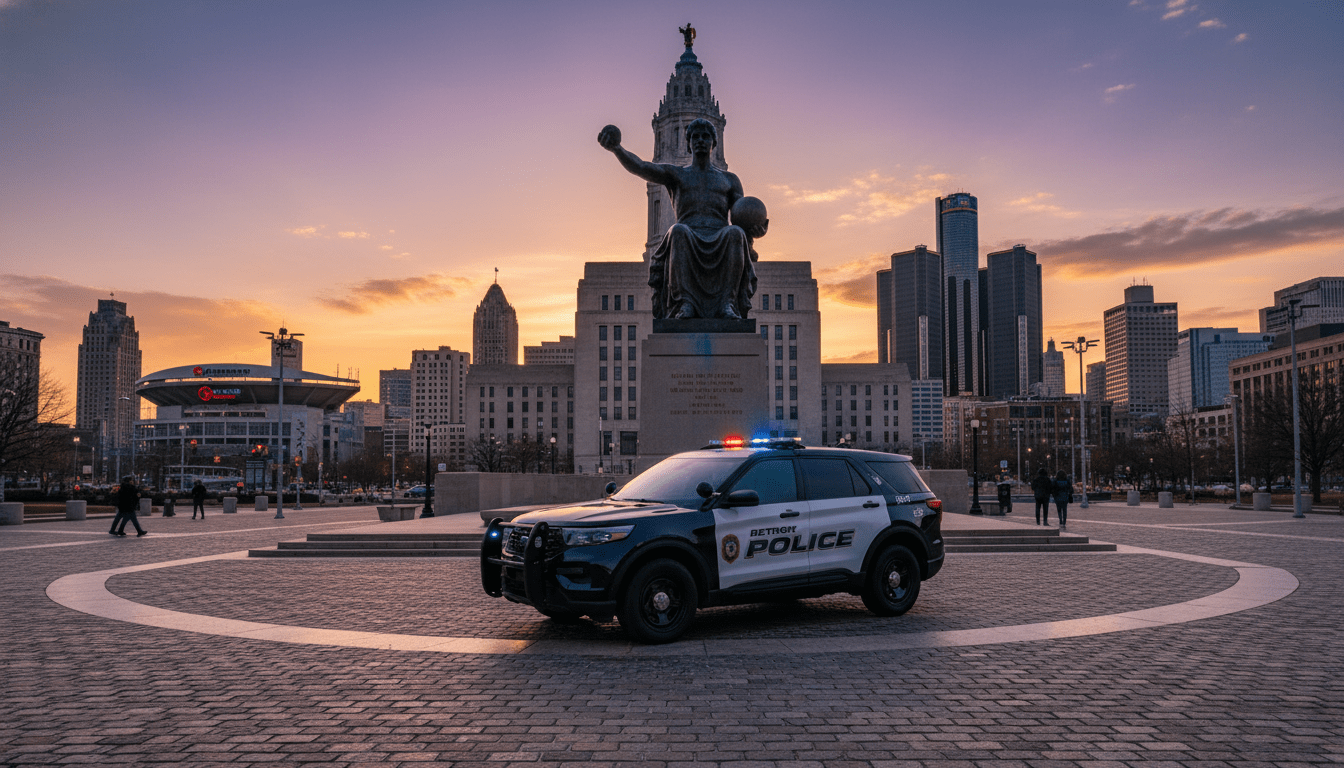 Detroit police cases 2026 and DPD patrol car in downtown Detroit