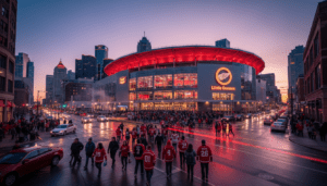 A crowd of fans gathered outside the arena following the latest Detroit Red Wings news updates.