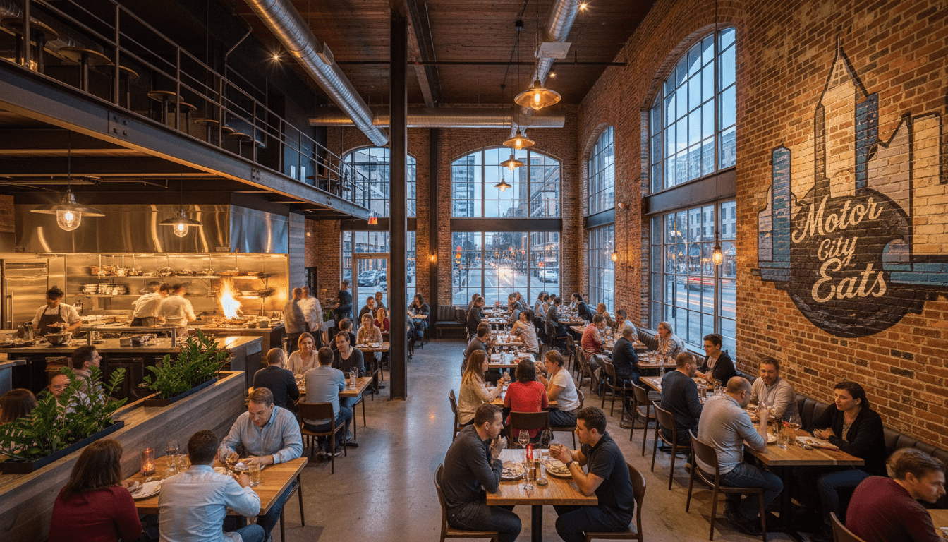 A bustling neighborhood eatery illustrating the latest Detroit restaurant trends and urban development.