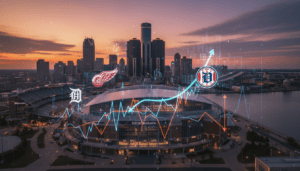 A professional data chart illustrating Detroit sports trends for the Red Wings and other local teams.