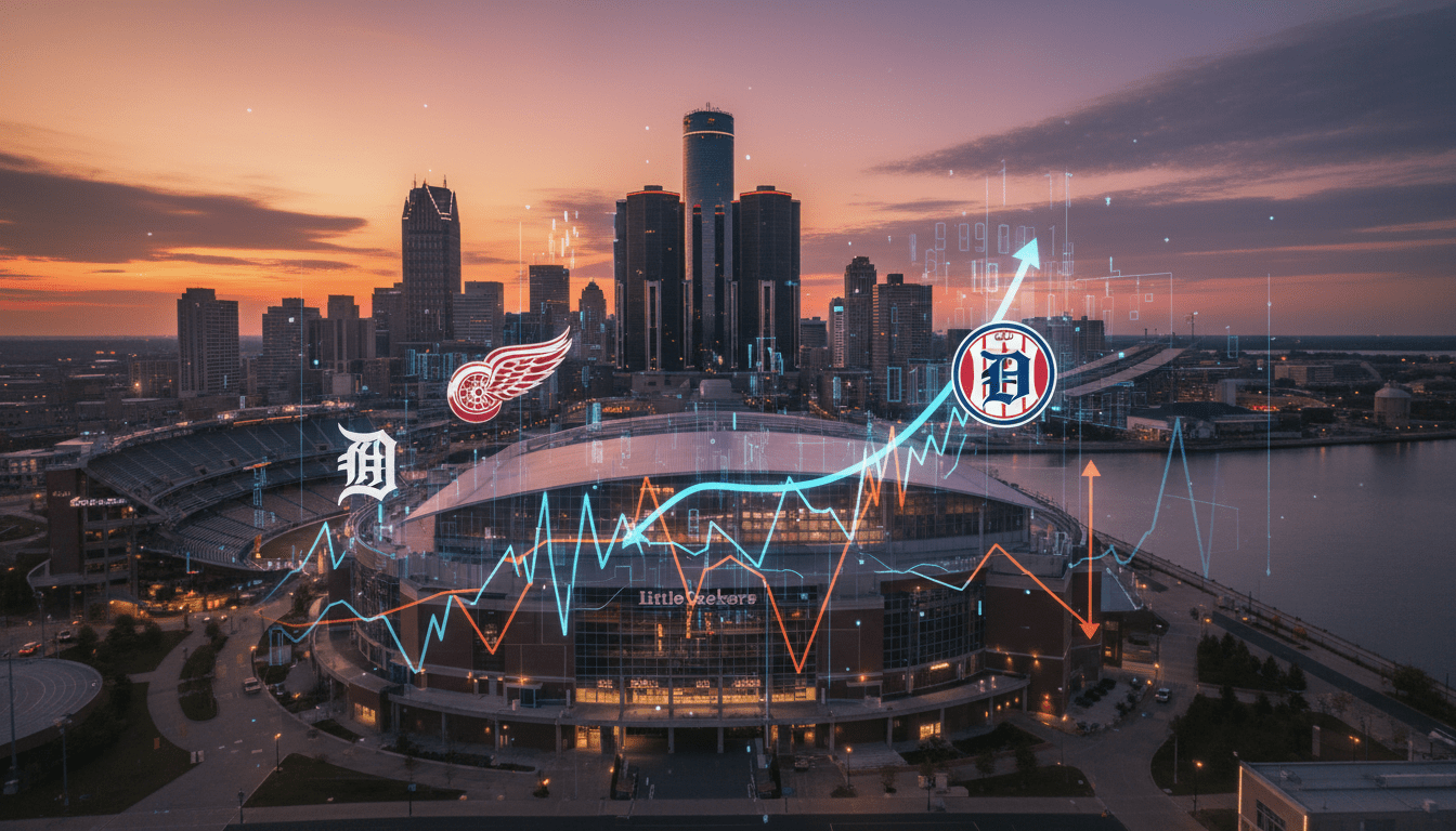 A professional data chart illustrating Detroit sports trends for the Red Wings and other local teams.