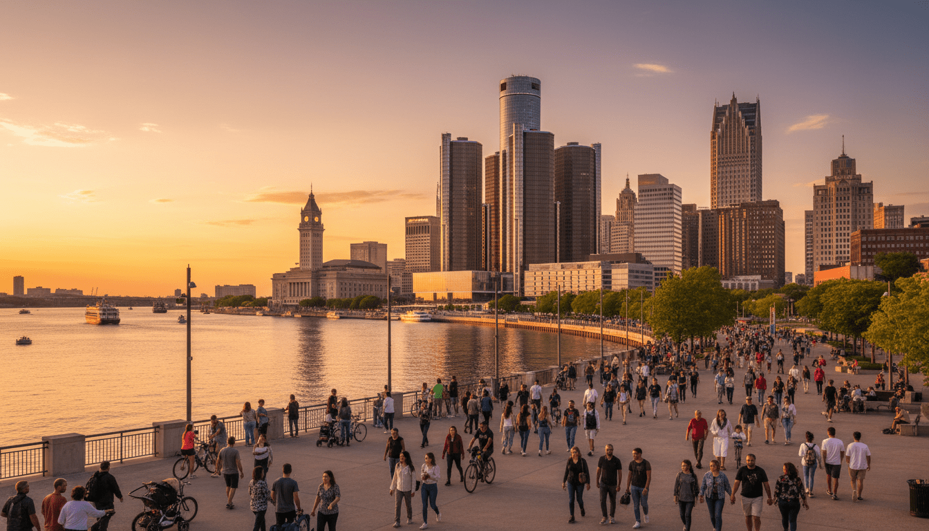 A vibrant view of the Detroit skyline reflecting the latest Detroit tourism trends.