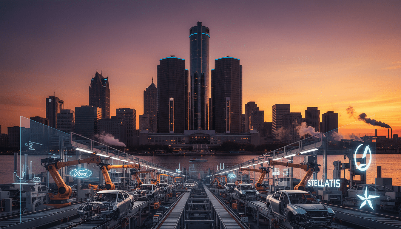 A view of the Detroit skyline featuring major automotive headquarters, relevant to the latest Ford news Detroit and industry updates.