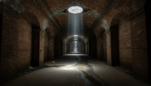 A historic Detroit tunnel featuring aged brickwork and urban exploration atmosphere.
