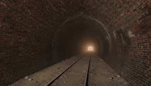 A mysterious and historic Detroit tunnel featuring aged brickwork and underground architecture.