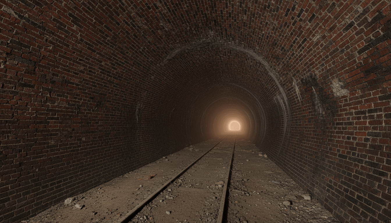 A mysterious and historic Detroit tunnel featuring aged brickwork and underground architecture.